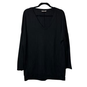 Maronie Black V-Neck Soft Long Sleeve Thin Sweater With Side Pockets Medium